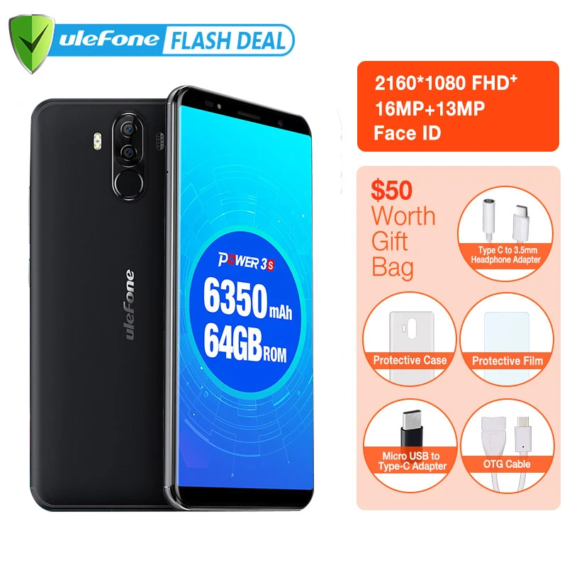 Ulefone Power 3S 6.0 &quot18:9 FHD 4G смартфон MTK6763 Octa core Android 7.1 4 ГБ + 64 16MP Камеры 6350 мАч Сканер
