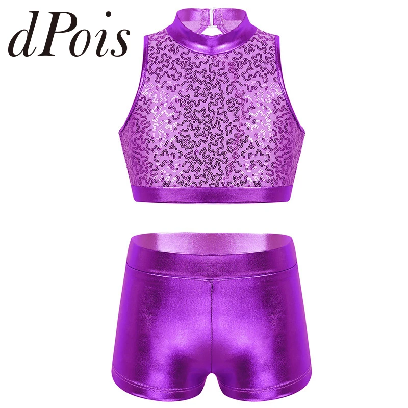 2 шт. детский блестящий костюм для занятий спортом без рукавов|детские
