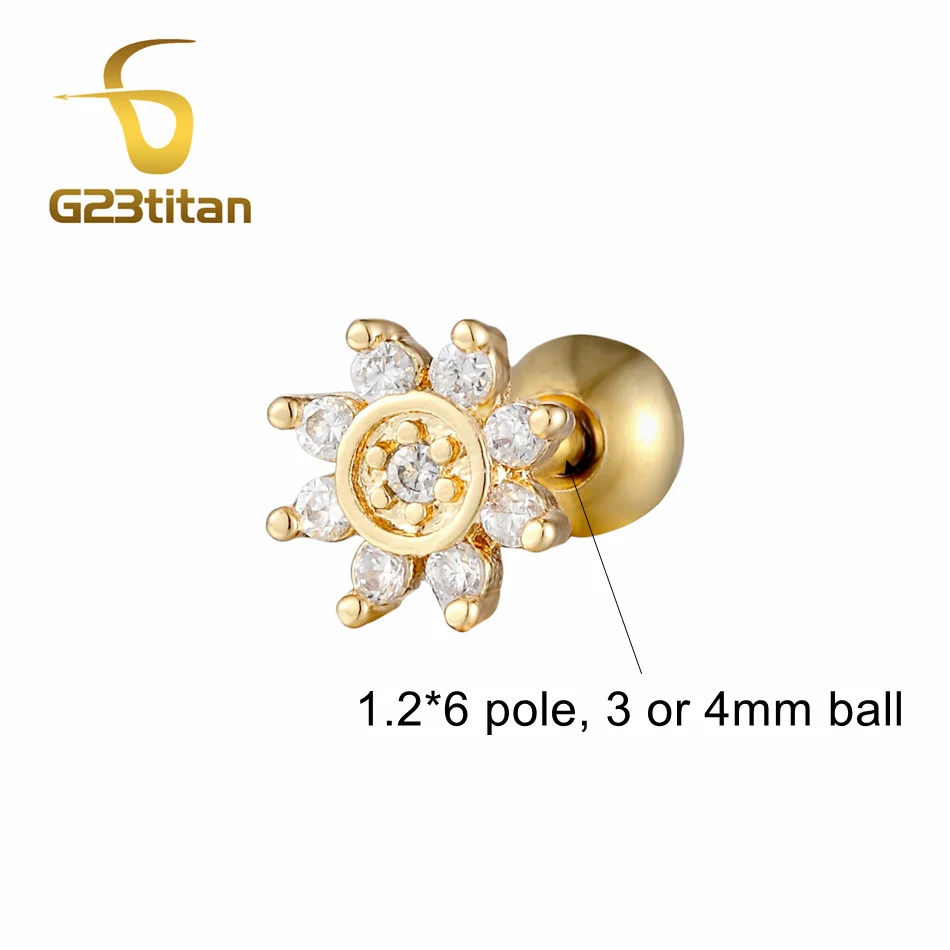 G23titan Кристалл Daith серьги хирургическая сталь ухо Daith пирсинг ювелирные изделия 16 г 6 мм ухо губная серьга-гвоздик аксессуары для украшения тела