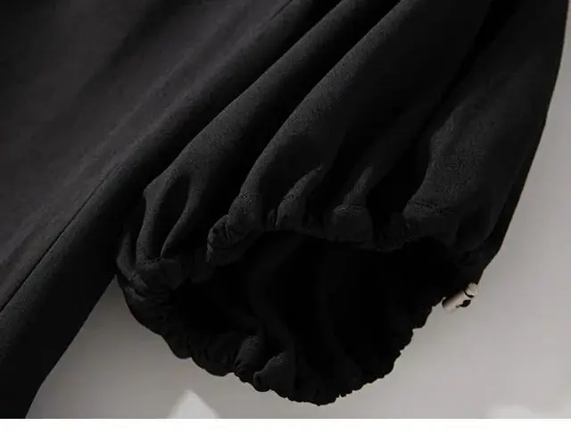 

2021 Women Dress New Black Drawstring Bubble Sleeve Square Collar High Waist Mini Dress