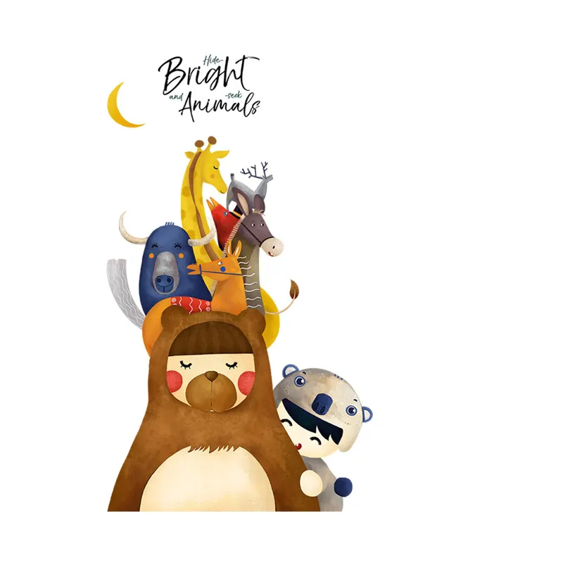 Мультяшный медведь Жираф 3D Наклейка на стену забавные двери окна холодильника