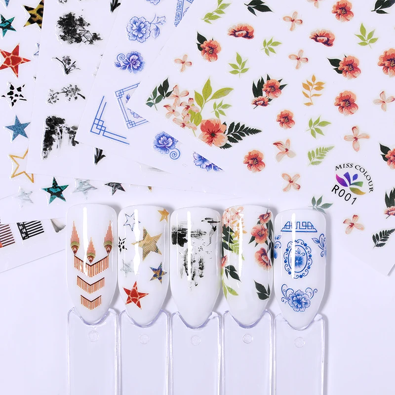 1 лист красочных наклеек для ногтей в индийском стиле многоразмерные полоски