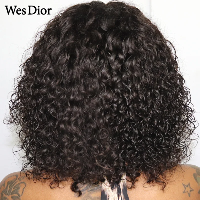 Короткие парики боб волнистые человеческие волосы с челкой естественные