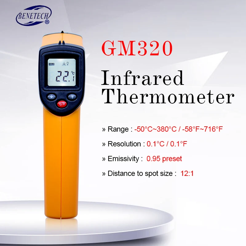 BENETECH цифровой lcd Бесконтактный температурный пистолет GM320 лазерный ИК инфракрасный термометр точечный-50~ 380 градусов