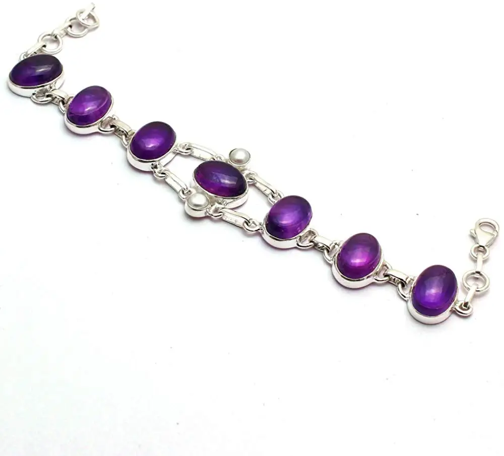 

Браслет из натурального аметиста и жемчуга, цвет 925 пробы серебро, 19,5 см, 2SBR0068