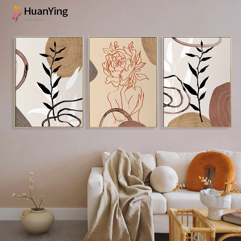 

Scandinavian Canvas Painting Flowers Figure Outline Plant Poster Prints Modern Abstract Wall Watercolor Art Living Room Decor