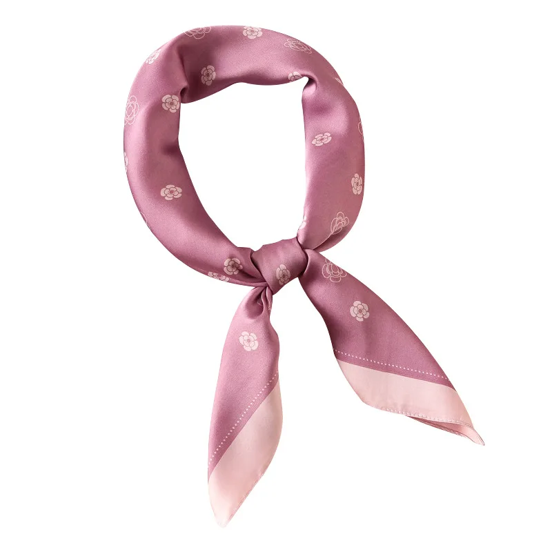 

2020 South Korea Retro Camellia Small Silk Autumn Women's popular Decoration Small Neckerchief Sweet Cute Flower WOMEN'S Scarf