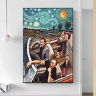 Смешные картины Ван Гога с изображением персонажа вождения, голубой Звездный холст, плакаты и принты, настенные картины для декора гостиной