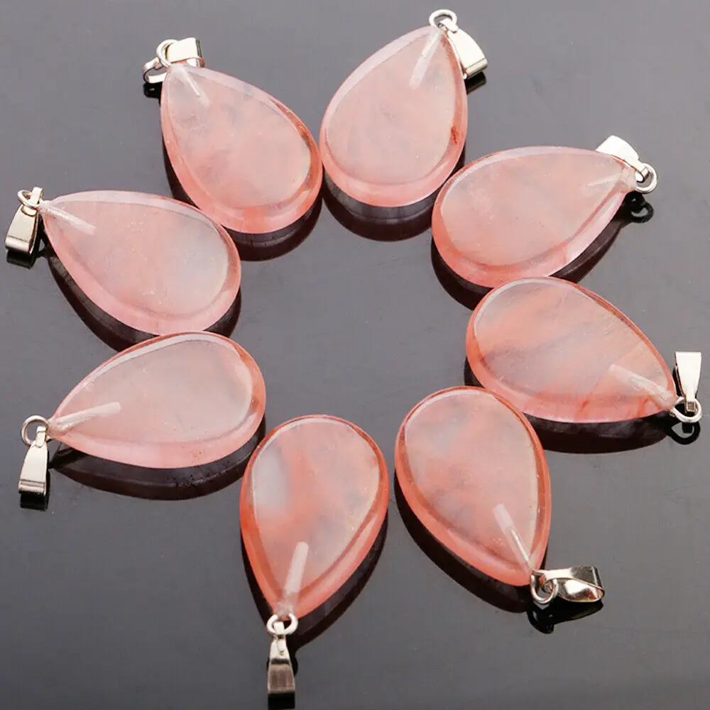 

1pcs Watermelon red natural crystal stone necklace teardrop pendant