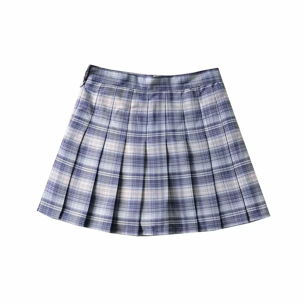 

2021 Summer New College Style High Waist Hip Sweet Plaid Style Pleated Half-length A- Line Skirt