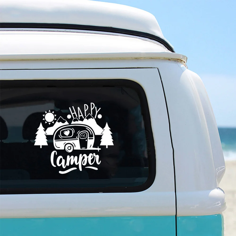 

Fashion Happy Camper Car Sticker For The Car Decoration Vinyl Stickers To Auto Window Oil Tank Cover Car Styling