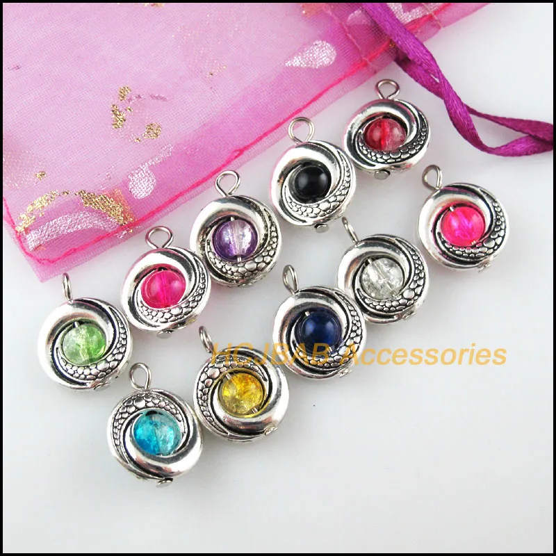 10 шт. тибетские Серебряные Круглые Подвески 15x19 мм