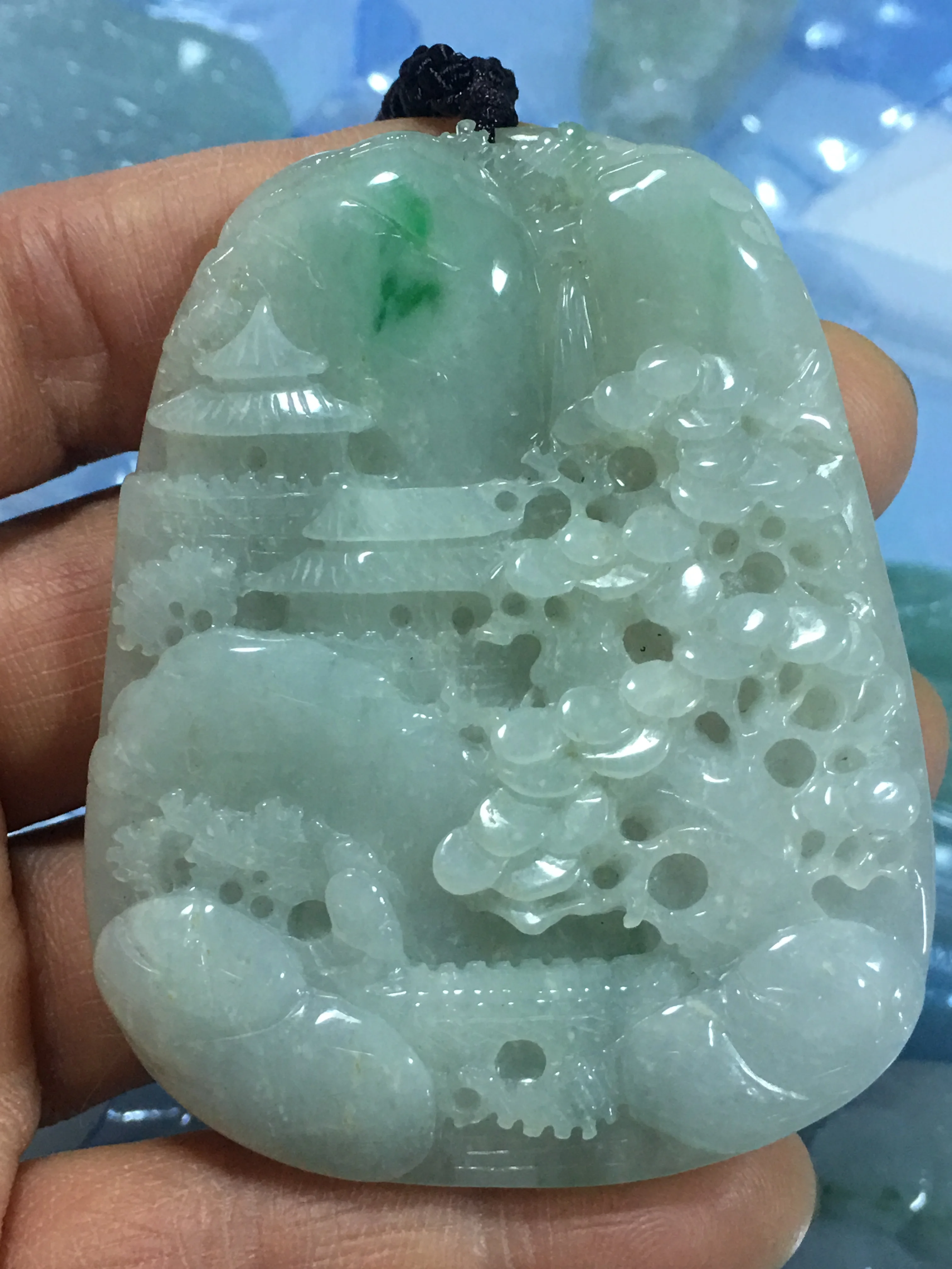 

Natural 7A Myanmar jade Handcarved jade landscape Waterfall green jade pendant jade necklace men pendants jewelry jade necklaces