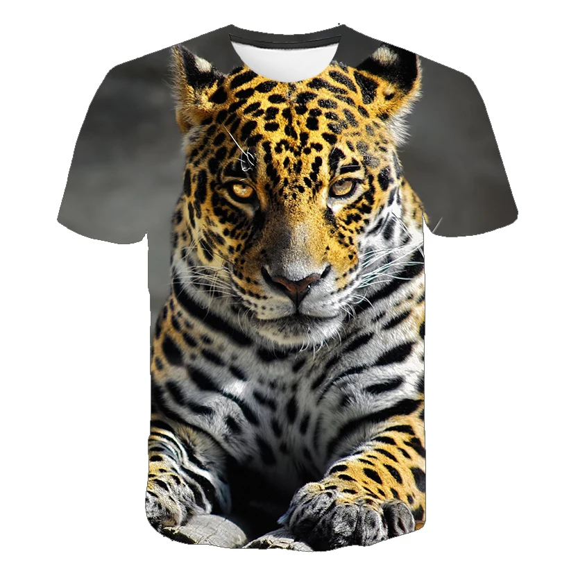 

2021 Boys T-shirt Summer New 3D Print Tiger T-shirt Kids Fun Harajuku Fashion Top Boys and Girls Cool Animal New T-shirts