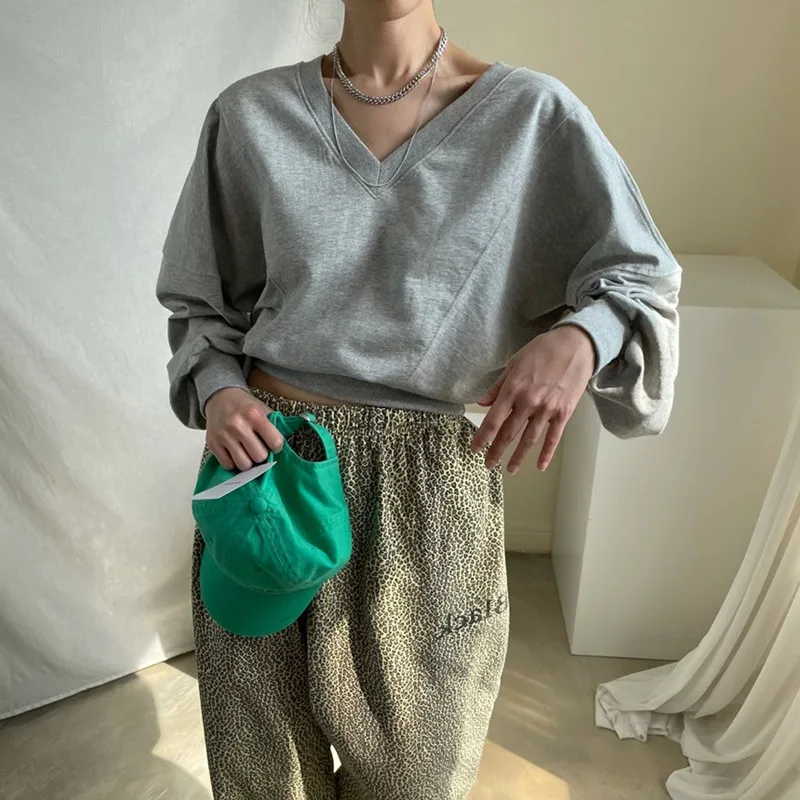 

2021 New Early Autumn Hoodies V-neck Bat Sleeve Long Sleeves 4 Colors Minimalism Loose Oversized Hoodies
