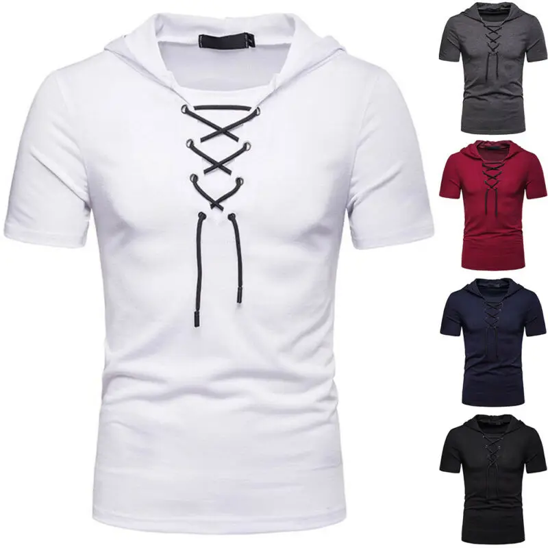 

Mens Solid Color Hooded Short Sleeve T Shirt Summer Casual Comfy Shirt Tops