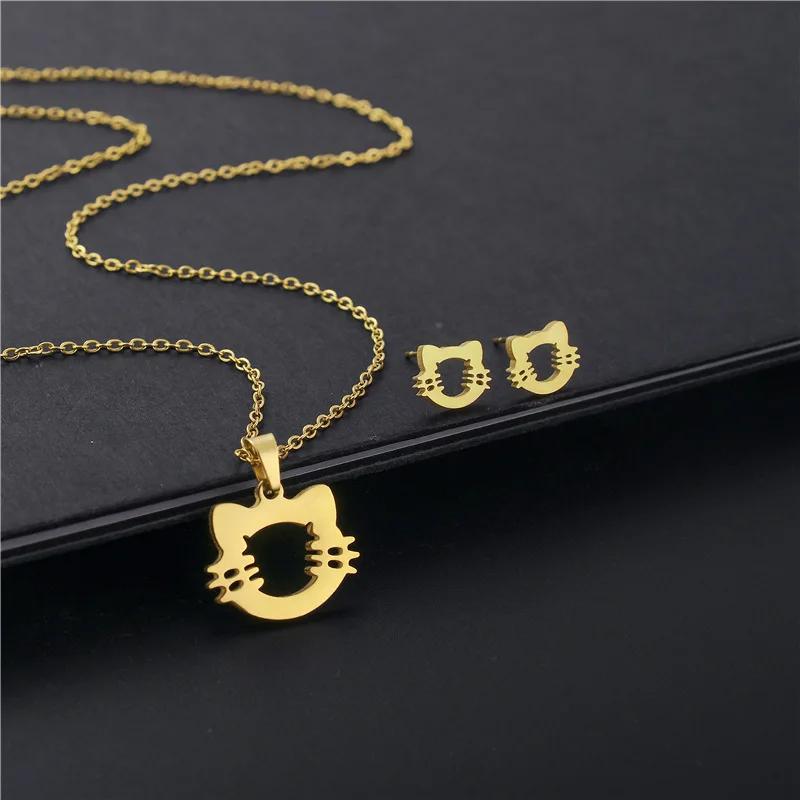 

Hollow Stainless Steel Lucky Animal Pet Cat love Pendant Chain Girl Necklace Jewelry Wedding Love You Women Mother Gift