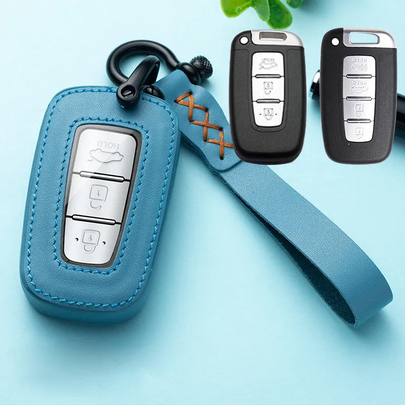 Кожаный чехол для автомобильных ключей смарт ключа Hyundai Equus Genesis Veloster KIA Sportage Forte