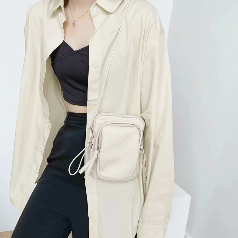 Beige Мини сумка через плечо для телефона из искусственной кожи мягкая женская сумка через плечо брендовые нагрудные сумки Роскошная поясная сумка японский стиль кошелек - Цвет: Beige