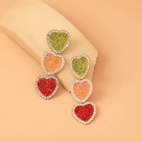 lost lady colorful handmade rhinestone statement heart earrings for women romantic cute large earrings wholesale jewelry trendy