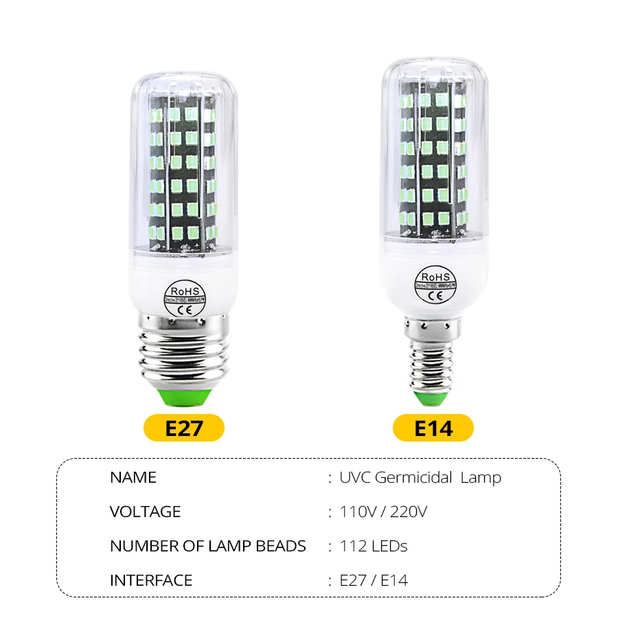 UVC Lamp Sterilizer E27 E14 UV LED Disinfection Light Ampoule Sterilization 112 LEDs Diode Bulb | Лампы и освещение