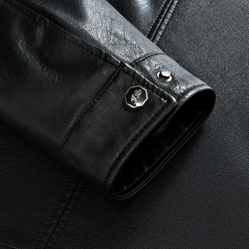 

QUANBO Men's Turn Dwn Collar Leather Motorcycle Lightweight Faux Leather Outwear Fashion Casual Coat