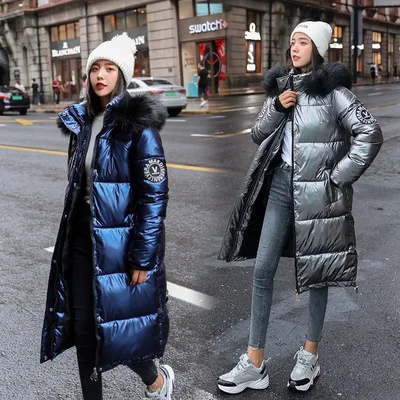 

in cotton-padded clothes women Winter Korean version of big-size fat mm thickened long pearlescent bright-faced cotton-padded cl