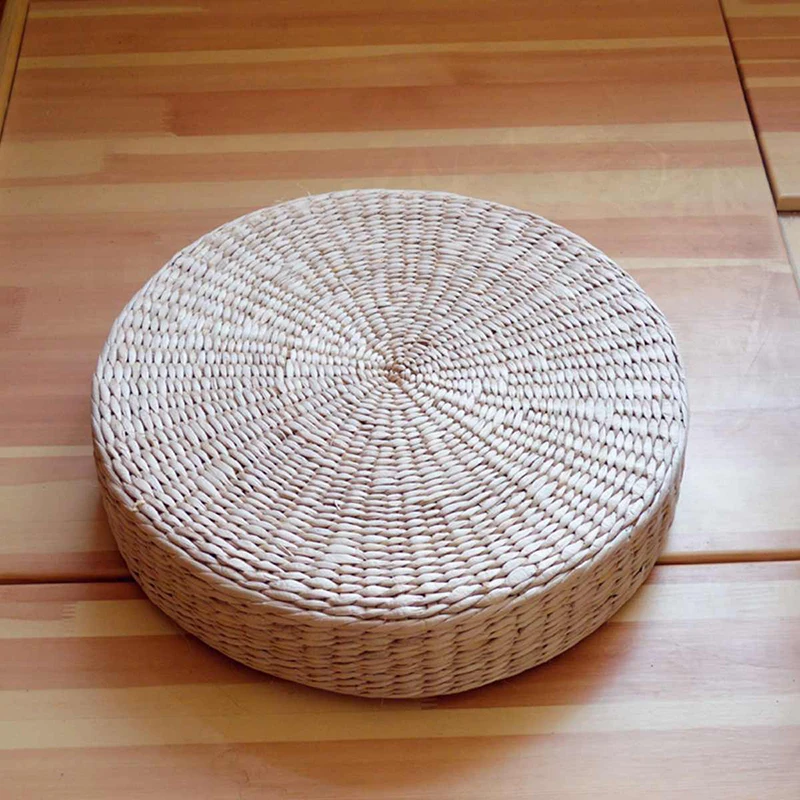Hot 40cm*40cm Natural Straw Round Pouf Tatami Cushion Weave Handmade Pillow Floor Japanese Style Cushion with Silk Wadding