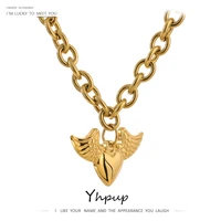 yhpup romantic heart angel pendant neckalce new stainless steel heavy metal collar necklace waterproof 18 k metal jewelry gift