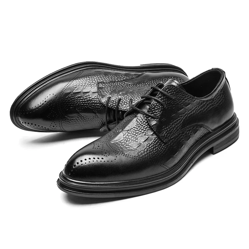 Мужские классические кожаные туфли коричневые деловые оксфорды с острым носком