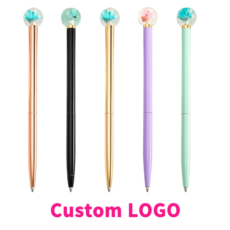 Новая металлическая шариковая ручка с логотипом засушенных цветов креативная