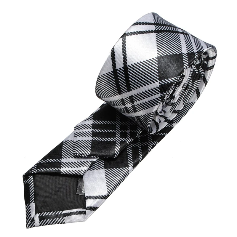 

Man Silk Slim tie for party wedding evening Necktie checkered Tie black and white