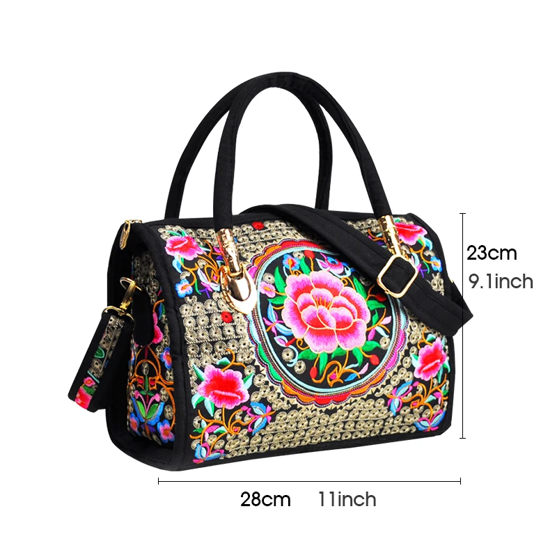 

Women Shoulder Bags Embroidery Pretty Flower National Style Handbag Lightweight Casual Large Capacity Travel Girl Messenger Bag
