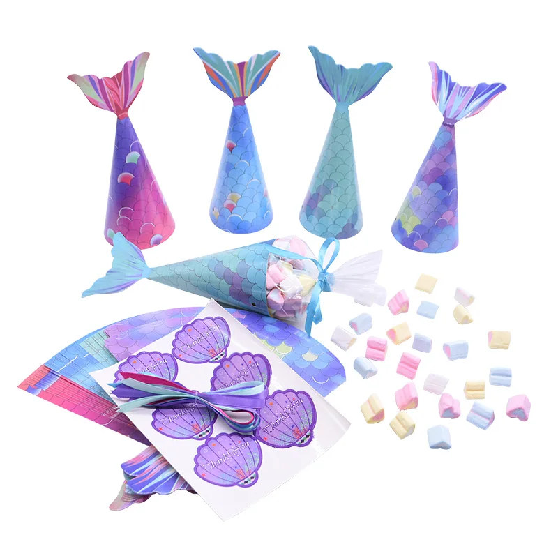 48pcs Mermaid Paper Candy Box Kids Girls Birthday Cookie Treat Bags Mermaid Birthday Party Gift Packaging Decoration Baby Shower