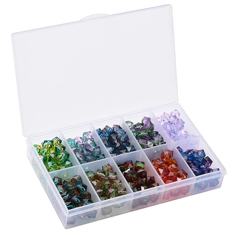 10 мм Разноцветные полигональные акриловые бусины в коробке ручной работы