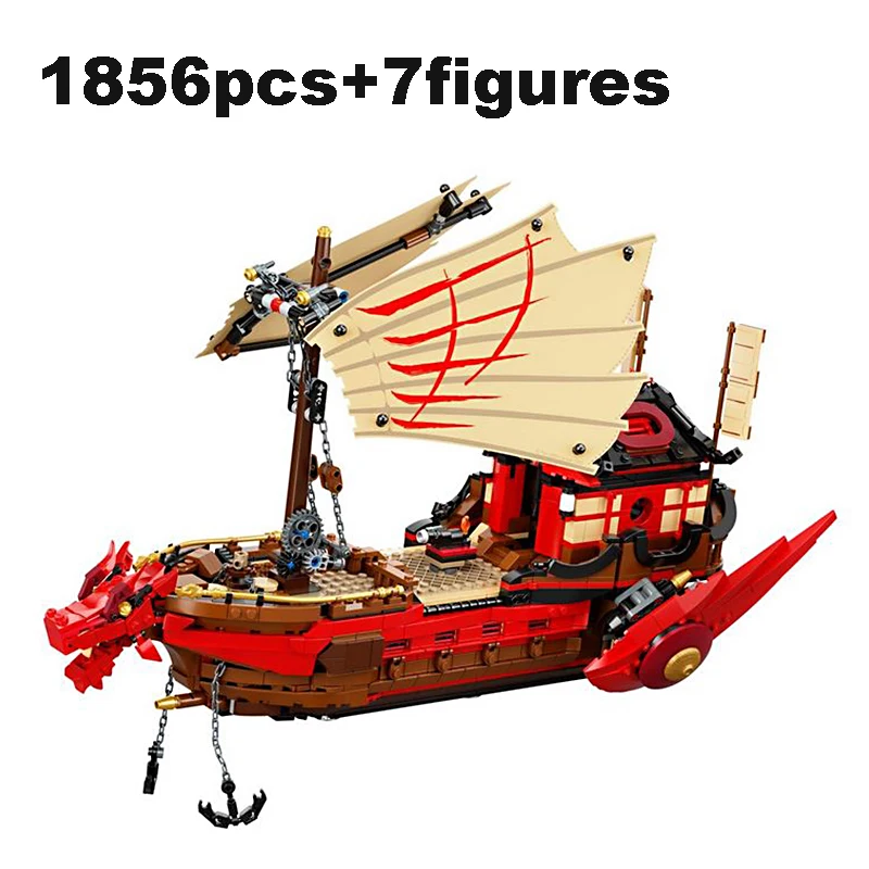 

1856pcs Dragon Boat Building Blocks Destiny Reward Ship Phantom Bricks With 7 Figures Children's Toys for Boys Dids Gifts