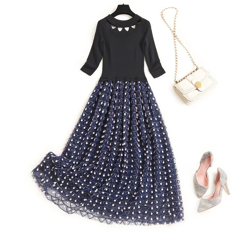 Высококачественное женское трикотажное платье 2020 Макси-Платье с вырезом Звезда