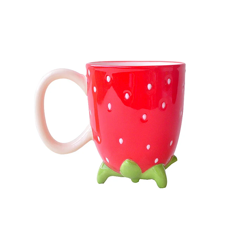 Милая кружка клубничного розового цвета креативная керамическая с мультяшным