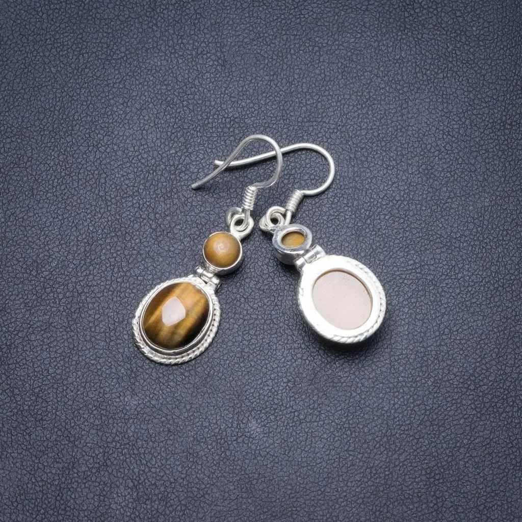 

Natural Tiger Eye Handmade Unique 925 Sterling Silver Earrings 1 1/2" Y2141