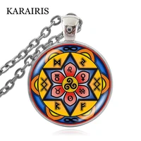 karairis celtics knot triple spiral mandala pendant necklace round glass cabochon chain choker necklace for man women jewelry