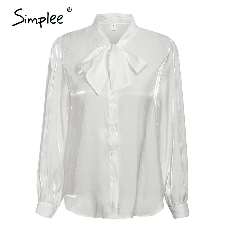 Simplee Elegant bow tie women blouse shirt Office lady work wear long sleeve female top Casual streetwear shirts | Женская одежда