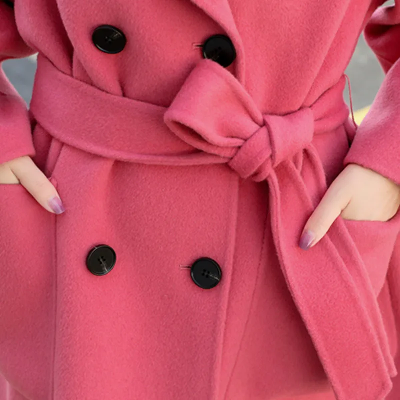 

Wool Blends Women Solid Double Breast Thickening Plus Size 3XL Womens Loose Trendy All-match Overcoats Winter Sashes Retro Ins