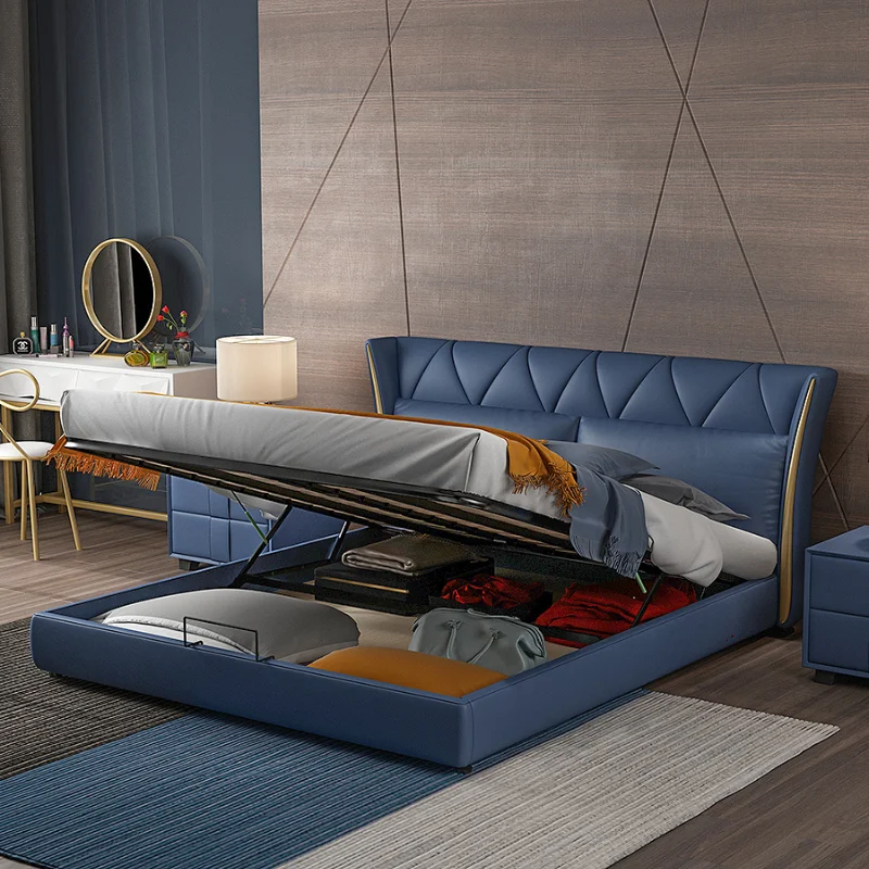 Роскошный кожаный светильник двойная кровать современный итальянский