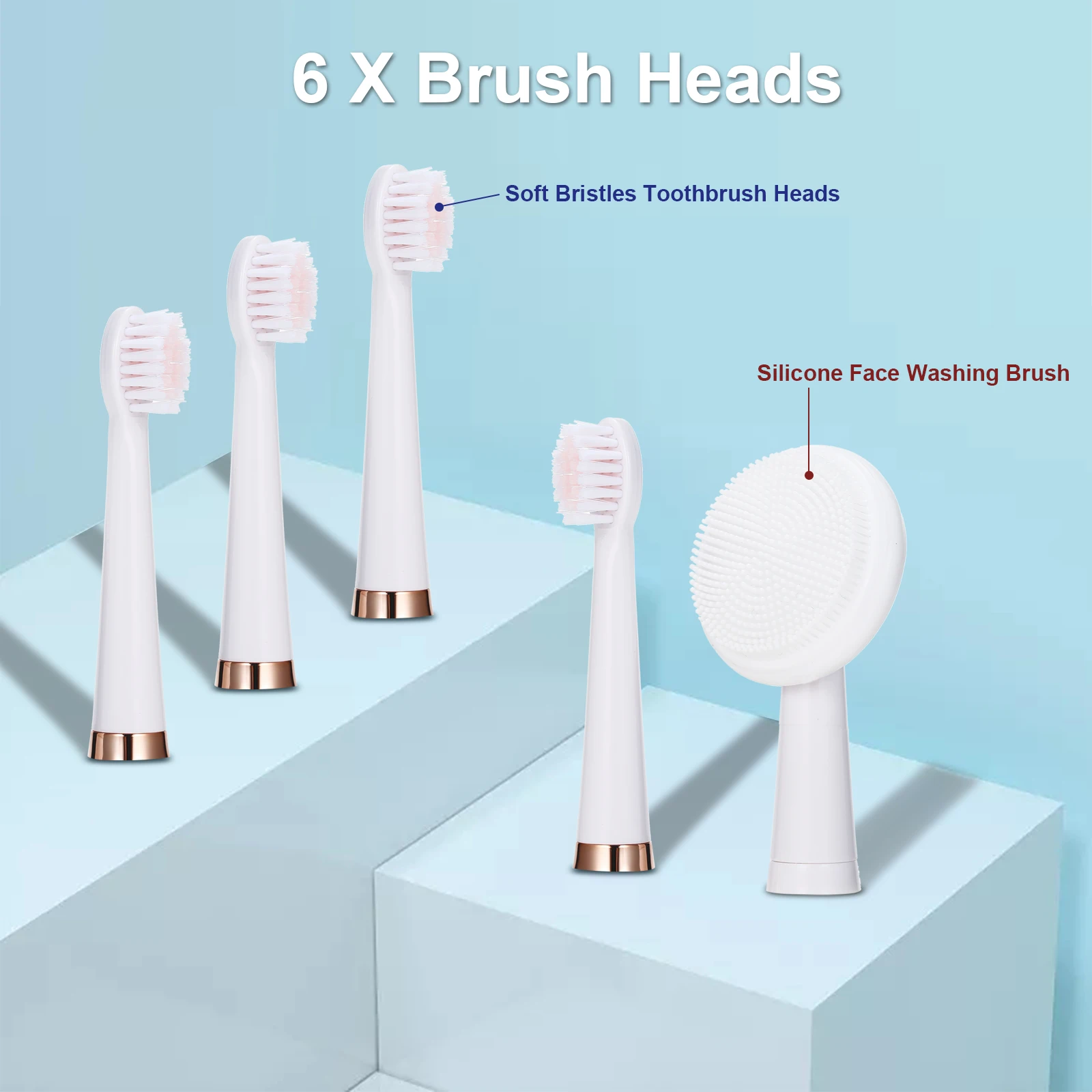 

Electric Toothbrush Kit with 6 Modes 5 Tooth Brush Heads & Face Washing Brush Mouth Mirror Tongue Scraper USB Rechargeable
