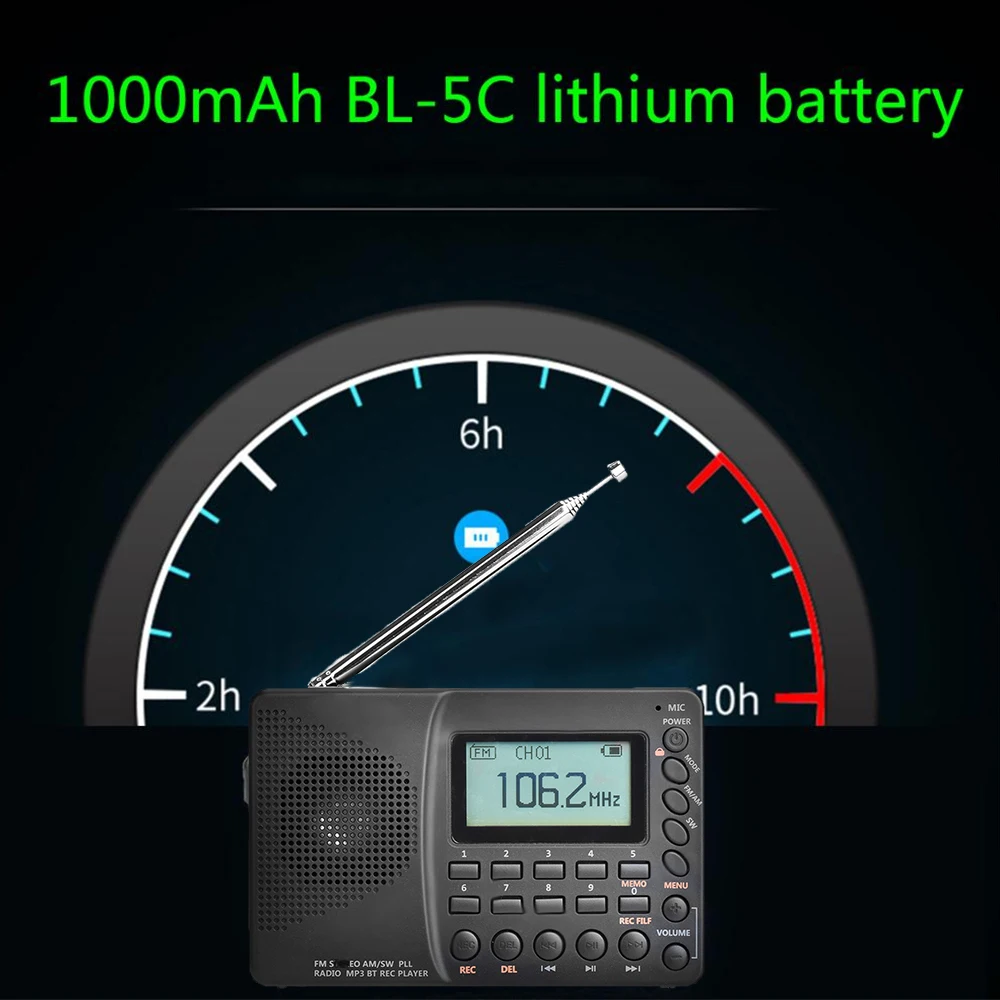K-603 Полнодиапазонный радио Bluetooth FM AM SW Портативный Карманный Радио MP3 Цифровой REC рекордер поддержка Micro SD TF карты таймер сна