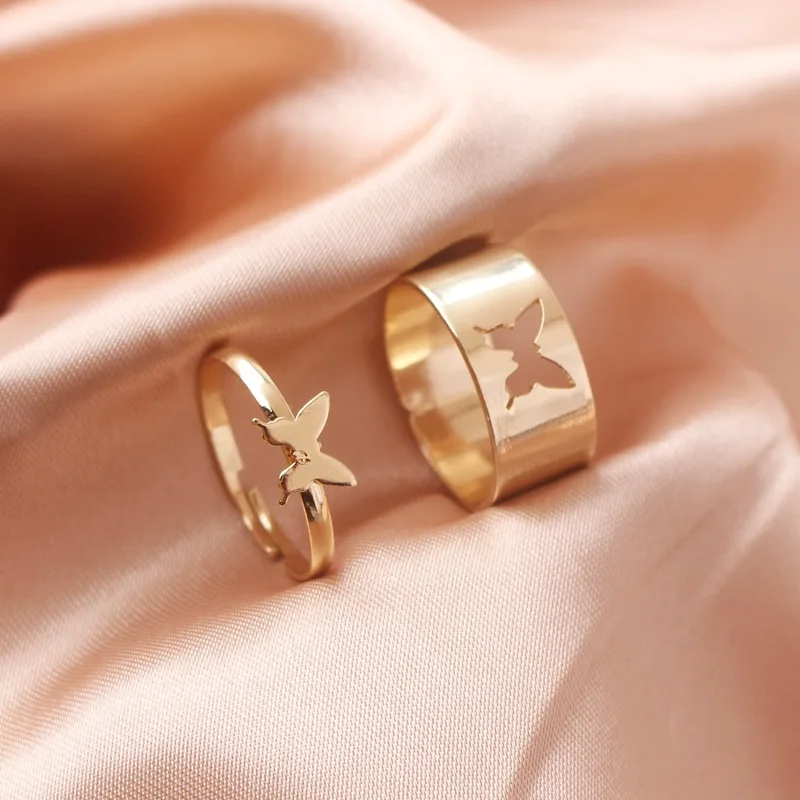 

Silver Color Butterfly Rings Set For Women Men Lover Couple Ring Friendship Engagement Wedding Band Open Ring 2021 Trend Jewelry