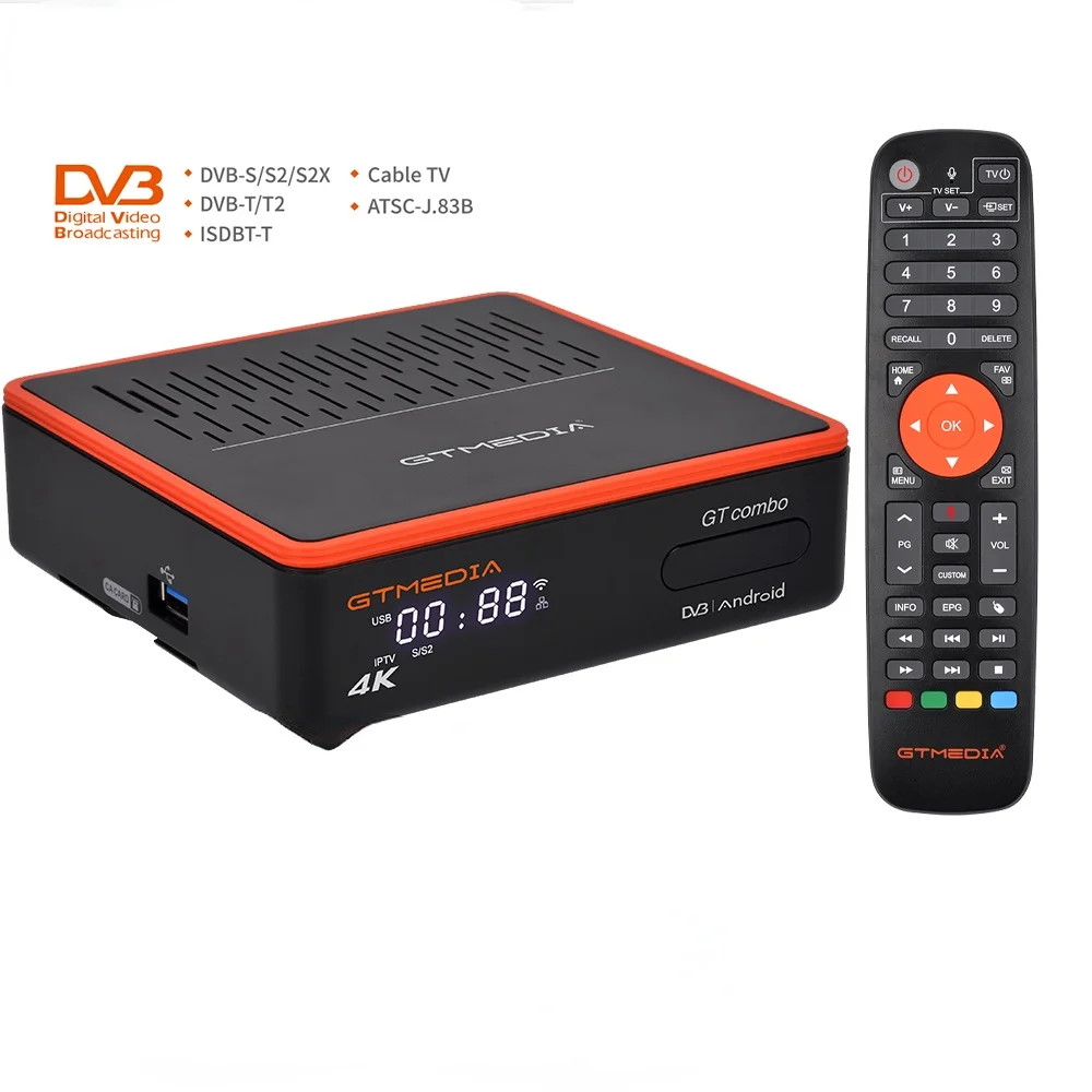 

Новый ТВ-приставка Android DVB GTMEDIA GTCOMBO Android 9,0 + DVB-S2X + DVB-T2 спутниковый приемник H.265,4K/8K тюнер BT 4,1, M3U,CCam декодер