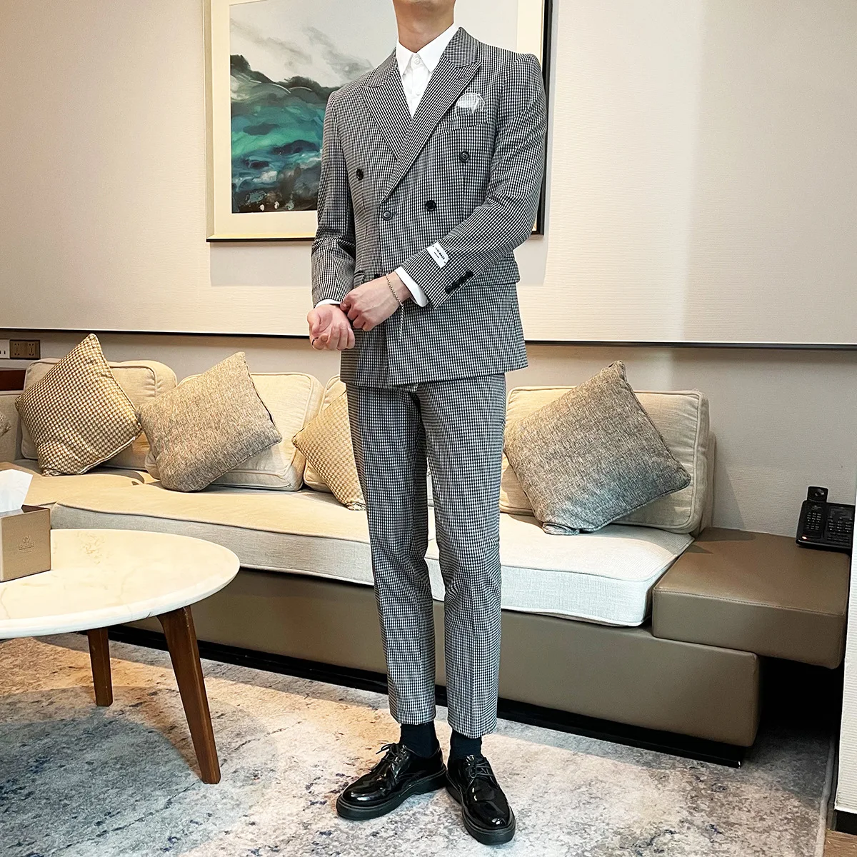 2 шт. мужской двубортный блейзер с воротником лацканами |