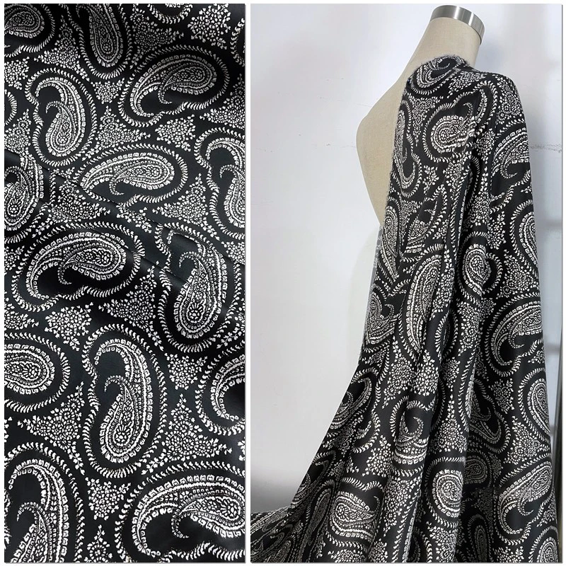 

Silk Fabric Mulberry Dress Cheongsam Stretch Satin Printed Black Crushed Cashews