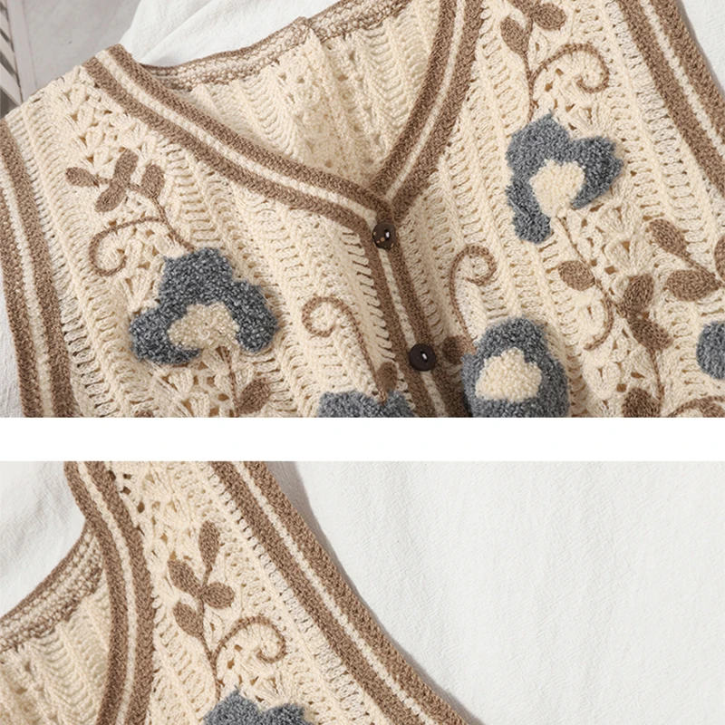 

Vests Women V-neck Embroidery Hollow Out Retro Designer Ulzzang Soft Breathable Young Fashion Elegant OL Popular Females Spring